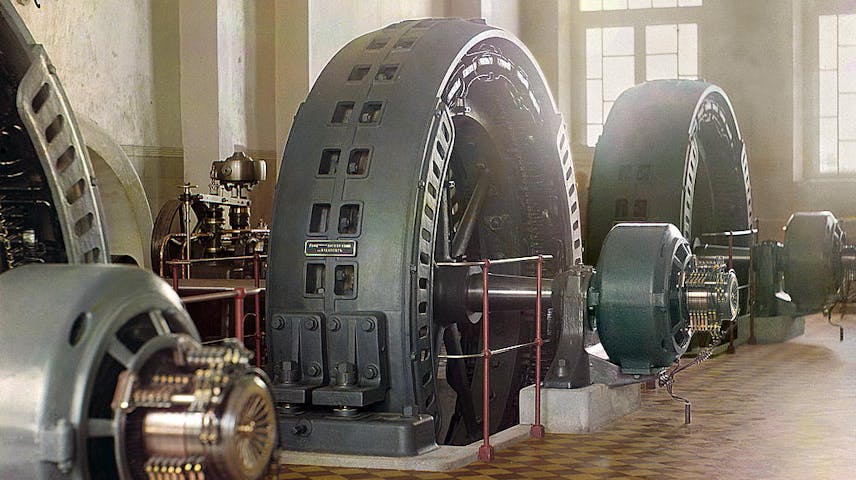 Factory Interior with electrical generators.