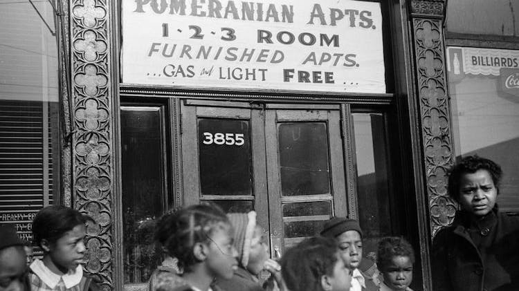 Black-and-white historical photograph from Edwin Rosskam's 1941 South Side Chicago series; exact scene details to be confirmed in production.