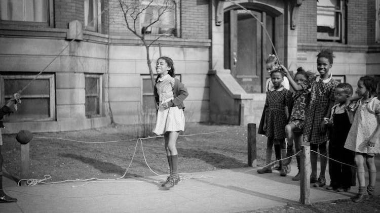 Black-and-white historical photograph from Edwin Rosskam's 1941 South Side Chicago series; exact scene details to be confirmed in production.